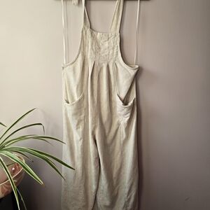 Hyfve Linen Blend Tie-Strap Wide Leg Jumpsuit / Overalls large